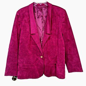 Charles Klein 90s Vibe Fuchsia Faux-Suede Blazer – One-Button, Lined, Size 14